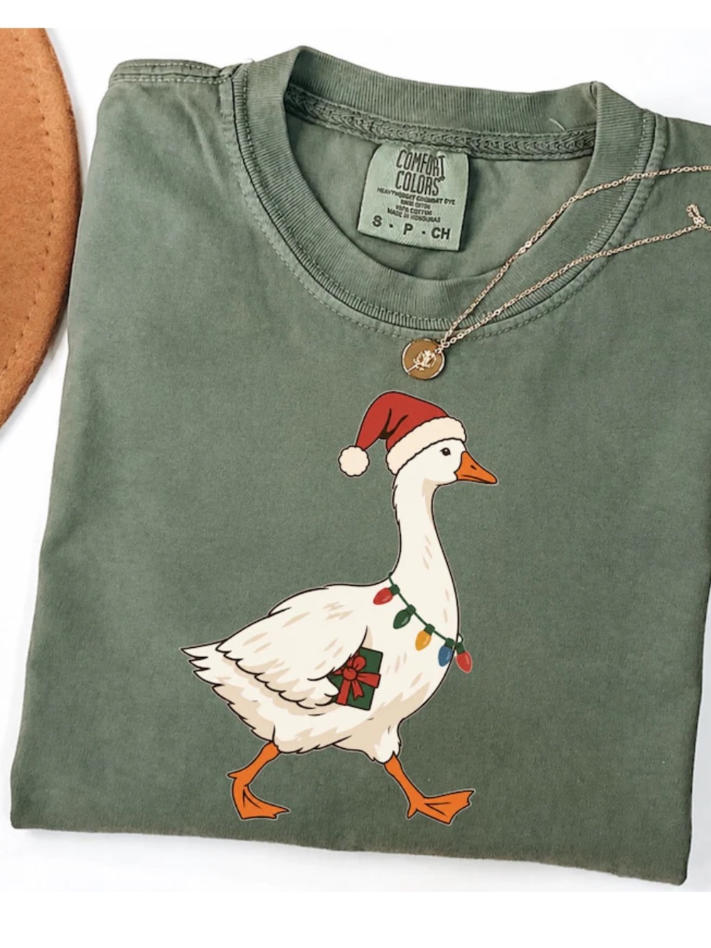 Comfort Colors Moss Green Christmas Goose Graphic Tee